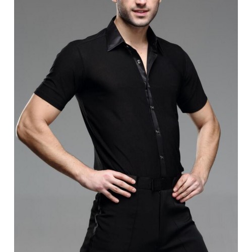 Short sleeves male adult Latin dance SHIRT MENS Latin training shirts modern dance Rumba cha-cha Samba Jive ballroom shirt
